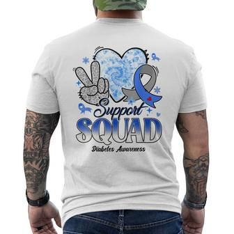 Support Squad Grey Blue Ribbon Diabetes Awareness Men's T-shirt Back Print | Mazezy