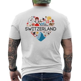 Switzerland Love Illustrated Swiss Symbol Alpine Men's T-shirt Back Print | Mazezy