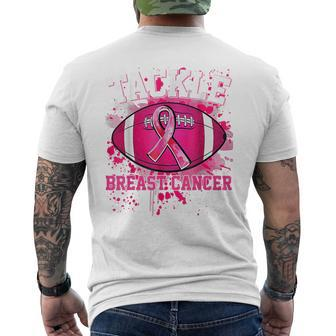 Tackle Football Pink Ribbon Breast Cancer Awareness Boy Kids Mens Back Print T-shirt - Seseable