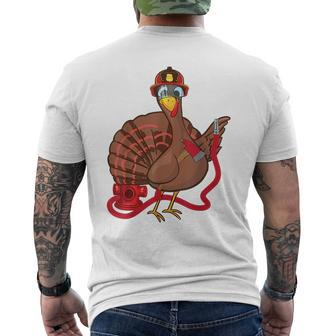 Thanksgiving Firefighter Turkey - Funny Feast Day Gift Mens Back Print T-shirt | Mazezy