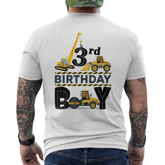 Three Year Old Party 3Rd Birthday Boy Construction Truck Car Mens Back Print T-shirt | Mazezy