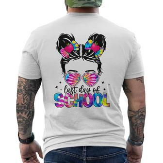 Tie Dye Last Day Of School Messy Bun Girl Graduation Summer Men's Back Print T-shirt | Mazezy