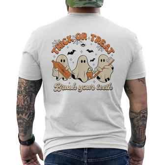 Trick Or Treat Brush Your Th Halloween Dentist Ghost Men's T-shirt Back Print - Thegiftio UK