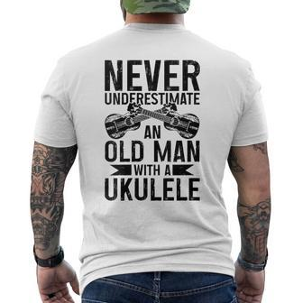 Ukulele Never Underestimate An Old Man With A Ukulele Men's T-shirt Back Print - Seseable