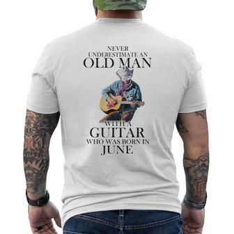 Never Underestimate A June Man With A Guitar Men's T-shirt Back Print | Mazezy