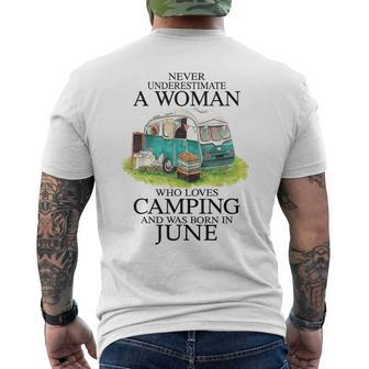Never Underestimate Who Loves Camping June Men's T-shirt Back Print - Monsterry DE