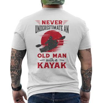 Never Underestimate An Old Man With A Kayak Granddad Dad Men's T-shirt Back Print - Seseable