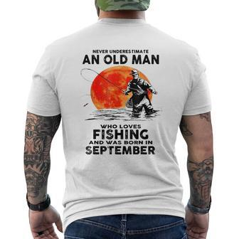 Never Underestimate Old Man Who Love Fishing September Men's T-shirt Back Print - Thegiftio UK