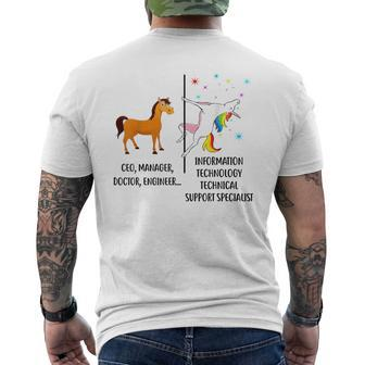 Unicorn Information Technology Technical Support Specialist Men's T-shirt Back Print | Mazezy