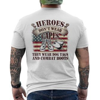 Us Flag Veterans Day Army Soldier Dogtags Combat Boots Hero Men's Back Print T-shirt | Mazezy