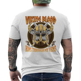 Viking Blood Runs Through My Veins Norse Nordic Mythology Men's T-shirt Back Print | Mazezy