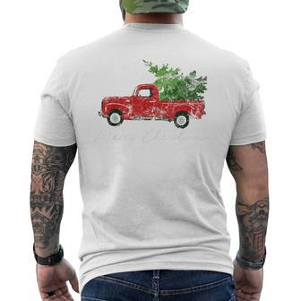 Vintage Christmas Classic Truck With Snow And Tree Men's T-shirt Back Print | Mazezy