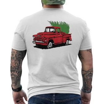 Vintage Christmas Old Red Pickup Truck Tree Holiday Men's T-shirt Back Print | Mazezy