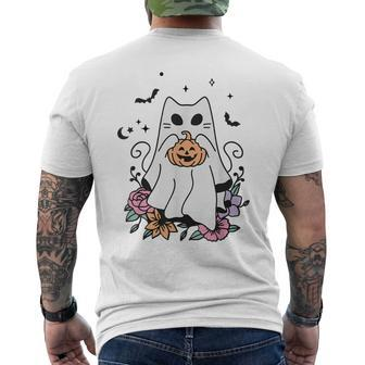 Vintage Halloween Ghost Cat Cute Cat In Ghost Costumes Men's T-shirt Back Print - Seseable