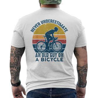 Vintage Never Underestimate An Old Man On A Bicycle Cyclist Old Man Funny Gifts Mens Back Print T-shirt | Mazezy