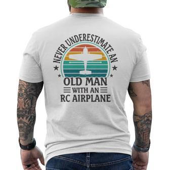 Vintage Never Underestimate An Old Man With An Rc Airplane Mens Back Print T-shirt - Seseable