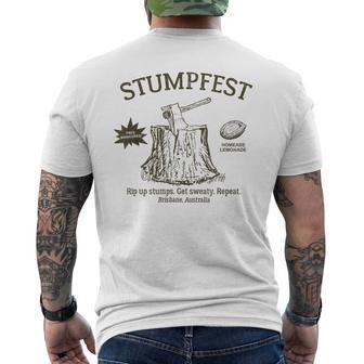 Vintage Retro Funny Stumpfest 2023 Brisbane Get Sweaty Mens Back Print T-shirt | Mazezy