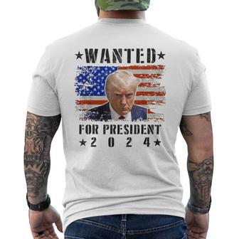 Wanted Donald Trump For President 2024 Trump Shot Flag Men's T-shirt Back Print | Mazezy