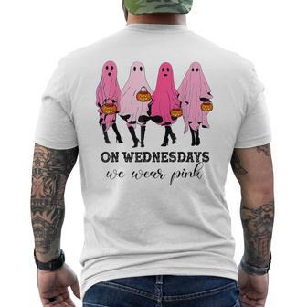 On Wednesday We Wear Pink Cute Ghost Halloween Breast Cancer Men's T-shirt Back Print - Monsterry UK