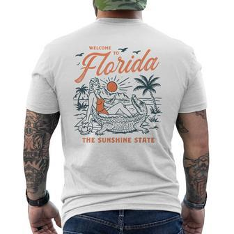 Welcome To Florida Funny Vintage Gator Beach Sunshine State Florida Gifts & Merchandise Funny Gifts Mens Back Print T-shirt | Mazezy