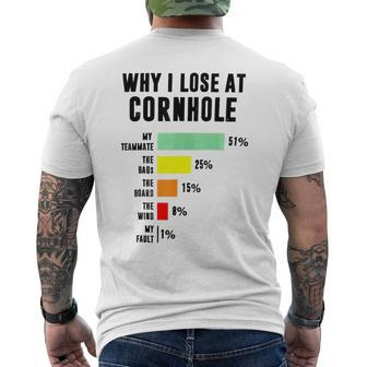 Why I Lose At Cornhole My Teammate 51 The Bags 25 Mens Back Print T-shirt | Mazezy DE