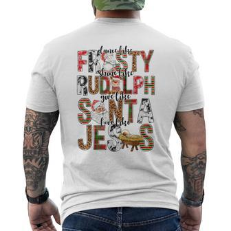 Xmas Dance Like Frosty Shine Like Rudolph Love Like Jesus Men's T-shirt Back Print | Mazezy