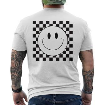 Yellow Smile Face Cute Checkered Pattern Smiling Happy Mens Back Print T-shirt | Mazezy