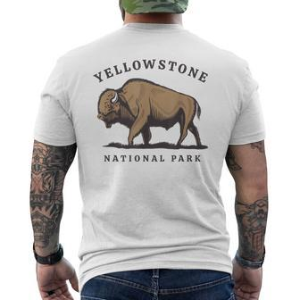 Yellowstone National Park Vintage Buffalo Bison Retro Men's T-shirt Back Print | Mazezy