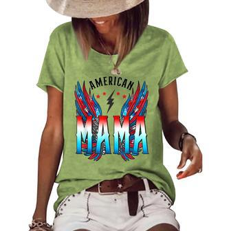 American Mama Retro Wings 4Th Of July For Women Gifts For Mama Funny Gifts Women's Short Sleeve Loose T-shirt | Mazezy