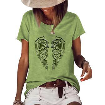 Angel Wings 4 For Back Of Black Women's Short Sleeve Loose T-shirt | Mazezy