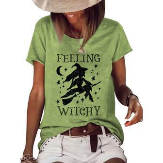 Feeling Witchy Funny Halloween Witch Vibes Kinda Night Women Women's Short Sleeve Loose T-shirt | Mazezy