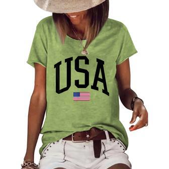 Fourth Of July Vintage Usa Patriotic American Flag Usa Women's Short Sleeve Loose T-shirt | Mazezy