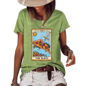 Funny Floral The Slice Tarot Card Pizza Fast Food Vintage Women's Short Sleeve Loose T-shirt | Mazezy DE