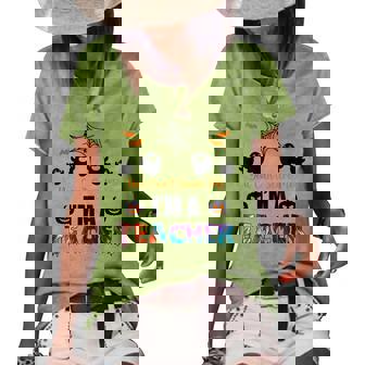 Funny Im A Teacher You Cant Scare Me Halloween On Back Halloween Gifts Women's Short Sleeve Loose T-shirt | Mazezy