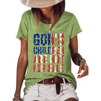Gods Children Are Not For Sale Funny American Flag Quote Women's Short Sleeve Loose T-shirt | Mazezy