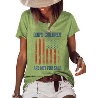 Gods Children Are Not For Sale Us Flag Funny Christian Women's Short Sleeve Loose T-shirt | Mazezy