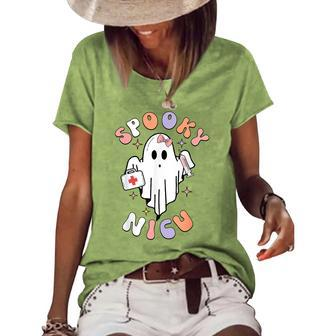 Groovy Ghost Halloween Ghost Boo Floral Spooky Nicu Nurse Women's Loose T-shirt | Mazezy