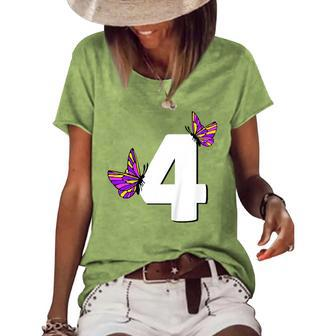 Kids Butterfly Wings For Children Happy 4Th Birthday Girls Butterfly Funny Designs Funny Gifts Women's Short Sleeve Loose T-shirt | Mazezy
