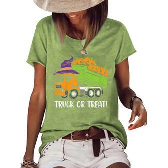 Kids Dump Truck Or Treat Funny Halloween Trick Toddler Boys Kids Women's Short Sleeve Loose T-shirt | Mazezy