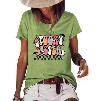 Retro Spooky Sister Floral Boho Ghost Sis Halloween Costume Gifts For Sister Funny Gifts Women's Short Sleeve Loose T-shirt | Mazezy