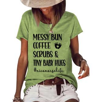 Scrubs & Tiny Baby Hugs Nicu Nurse Neonatal Icu Nursing Women's Loose T-shirt | Mazezy