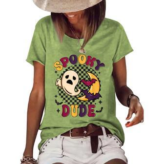 Spooky Dude Halloween Retro Groovy Ghost Group Costume 70S Women's Short Sleeve Loose T-shirt | Mazezy