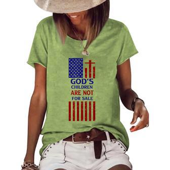 The Sounds Of Freedom Gods Children Are Not For Sale Flag Freedom Funny Gifts Women's Short Sleeve Loose T-shirt | Mazezy