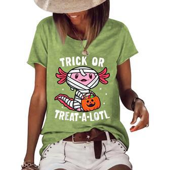 Trick Or Treat A Lotl Axolotl Mummy Halloween Toddler Kids Mummy Funny Gifts Women's Short Sleeve Loose T-shirt | Mazezy