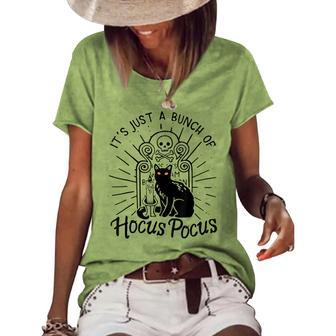 Vintage Halloween Black Cat Its Just A Bunch Of Hocus Pocus Women's Short Sleeve Loose T-shirt | Mazezy