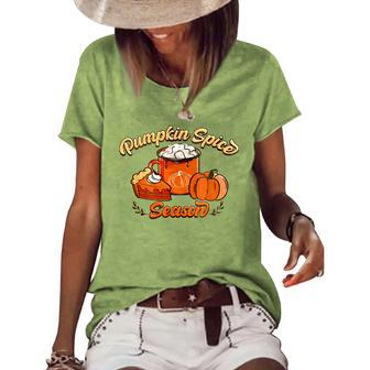 Vintage Pumkin Spice Season Halloween Vibes Women's Loose T-shirt | Mazezy