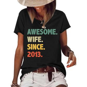 10Th Wedding Anniversary For Her Awesome Wife Since 2013 Women's Short Sleeve Loose T-shirt | Mazezy