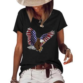 4Th Of July Usa American Flag Eagle Colored Wings Usa Funny Gifts Women's Short Sleeve Loose T-shirt | Mazezy