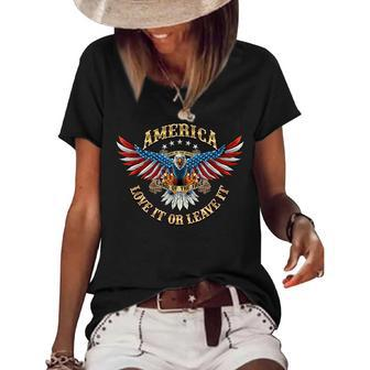 America Love It Or Leave It Eagle Flag On Wings Patriotism IT Funny Gifts Women's Short Sleeve Loose T-shirt | Mazezy