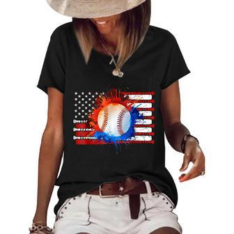 American Flag Baseball Team Gift Patriotic Usa 4Th Of July Patriotic Funny Gifts Women's Short Sleeve Loose T-shirt | Mazezy